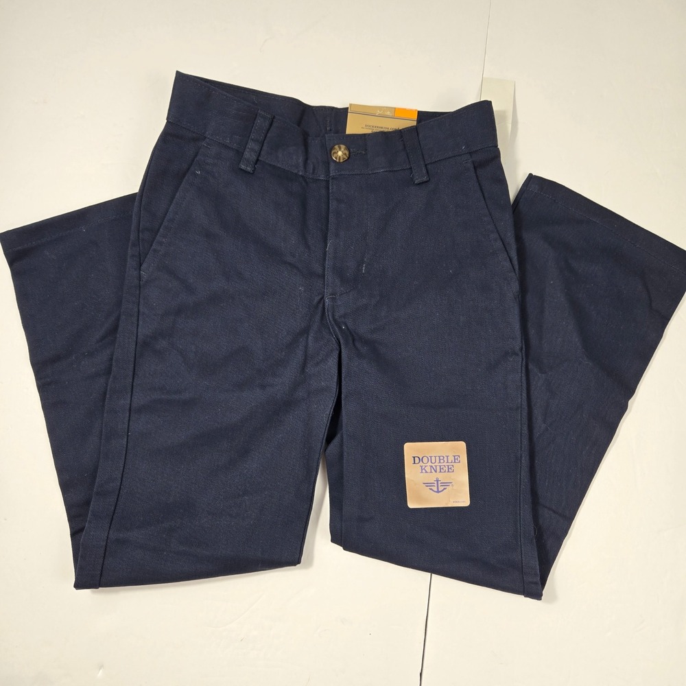 Dockers Boys Slim 7 Navy Blue Double Knee Flat Front Adjustable Chino Pants